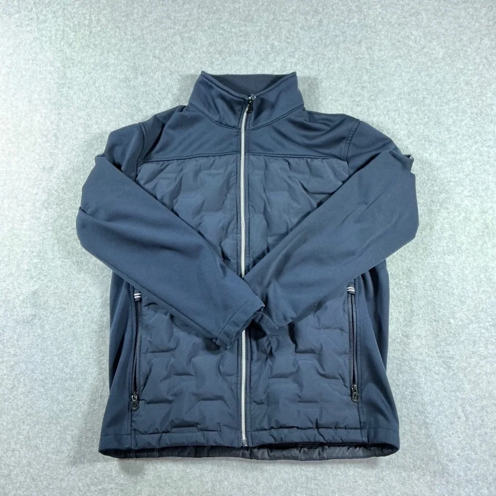 Nautica Mens Navy Blue Quilted Hybrid Softshell Full Zip Jacket Size Medium